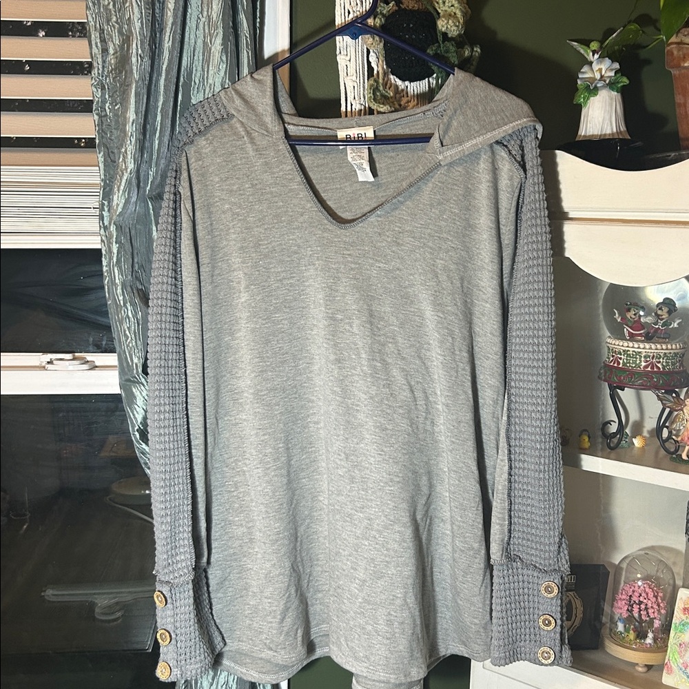 BiBi Gray V-Neck Top hooded